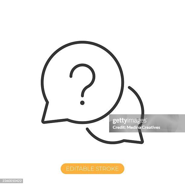 frequently asked questions (faq) icon. editable stroke thin line icon - female engineer computer stock illustrations