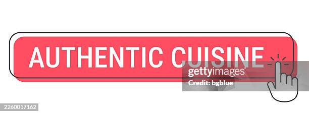 authentic cuisine - click button with hand cursor on white background - authentic stock illustrations