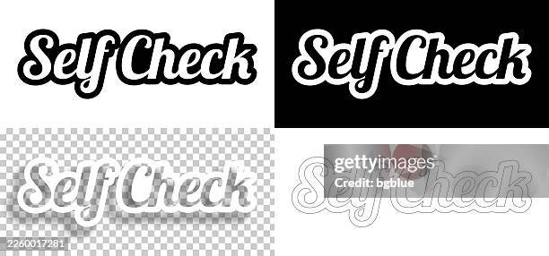 self check - text for design. blank, white and black backgrounds - line text - self service check in stock illustrations