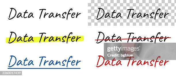 data transfer - handwritten text, highlighted, crossed out, underlined on blank background - cloud transparent stock illustrations