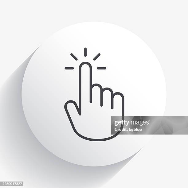click with hand cursor. icon on circle button with long shadow - drumming circle stock illustrations