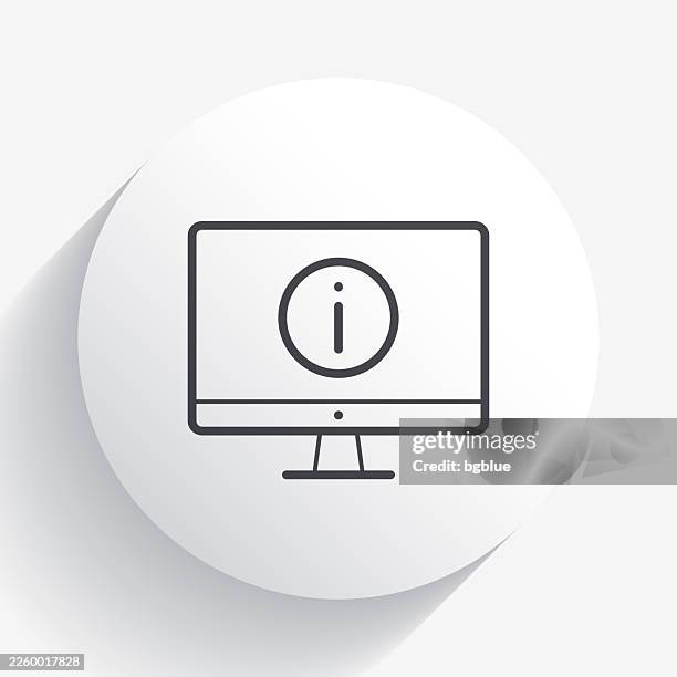 desktop computer with information sign. icon on circle button with long shadow - tourist information stock illustrations