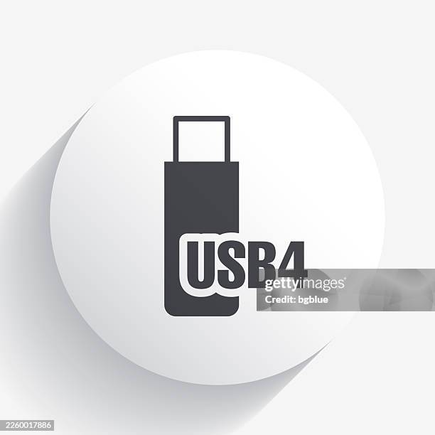 usb4 flash drive. icon on circle button with long shadow - computer memory stick stock illustrations