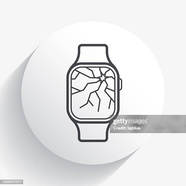 smartwatch with broken screen. icon on circle button with long shadow - crushed watch stock illustrations