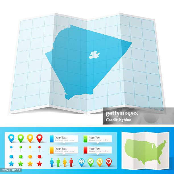albemarle county, virginia map with location pins on white background - charlottesville stock illustrations
