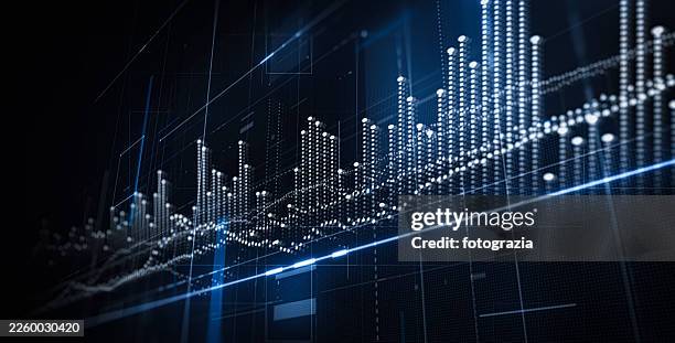 futuristic blue data visualization chart financial technology background - progress graph stock pictures, royalty-free photos & images