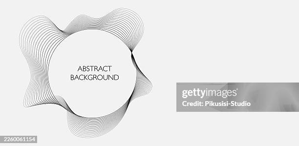 minimal abstract wave lines background with circular frame, modern line art abstract background with flowing curves - emitting stock illustrations