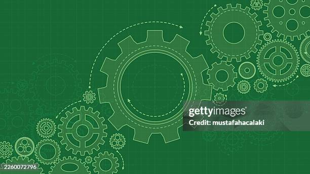 green background with line art gears - gearshift stock illustrations