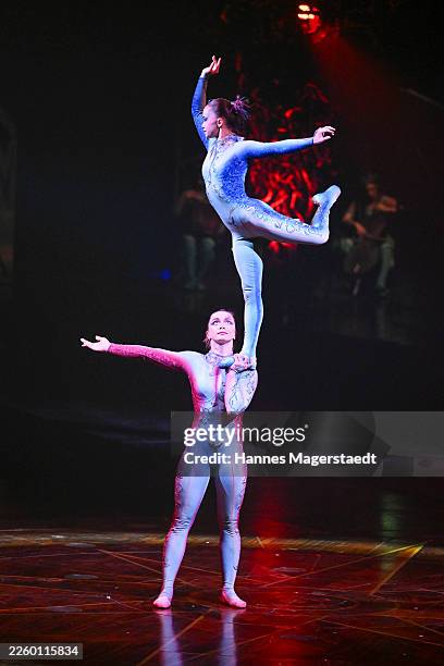 Acrobats perform during the "Alegria" Cirque Du Soleil premiere show at Theresienwiese on February 05, 2026 in Munich, Germany.