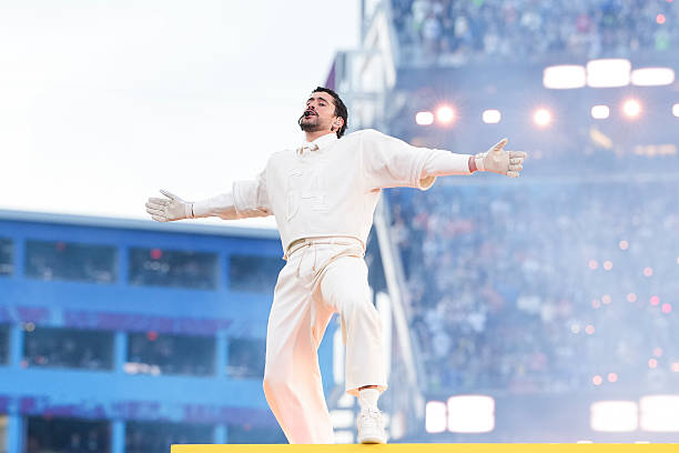 Musician Bad Bunny performs during the Apple Music halftime show at the NFL Super Bowl LX football game between the Seattle Seahawks and New England...