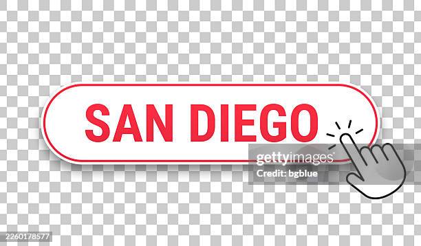san diego - 3d click web button with hand cursor on blank background - san diego stock illustrations stock illustrations