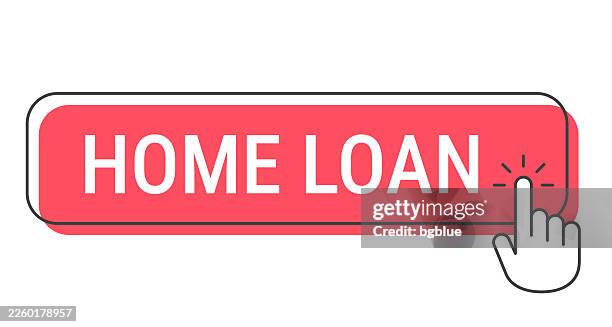 home loan - click button with hand cursor on white background - home button vector stock illustrations