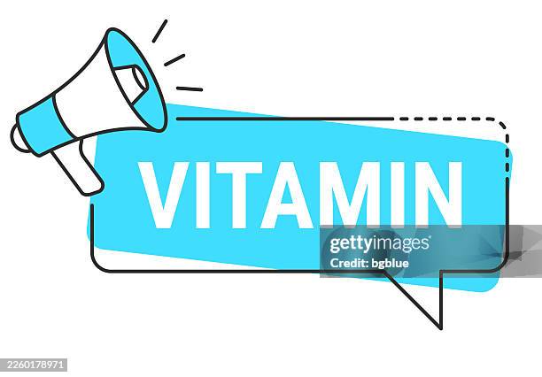 vitamin - speech bubble and megaphone on white background - vitamin e stock illustrations