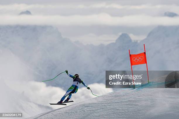 Ilka Stuhec of Team Slovenia skis during the Women's Downhill training on day zero of the Milano Cortina 2026 Winter Olympics at Tofane Alpine Skiing...