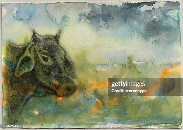 cow in the forest - butcher block stock illustrations