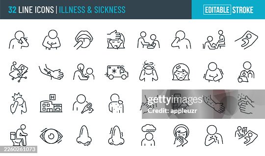 Illness And Sickness Thin Line Icons - Editable Stroke Illness And Sickness Thin Line Icons - Editable Stroke
