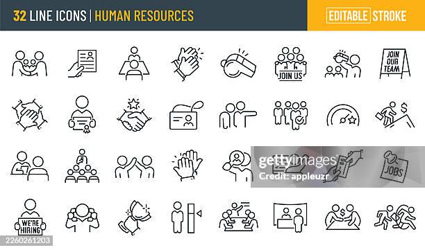 human resources thin line icons - editable stroke - interview stock illustrations