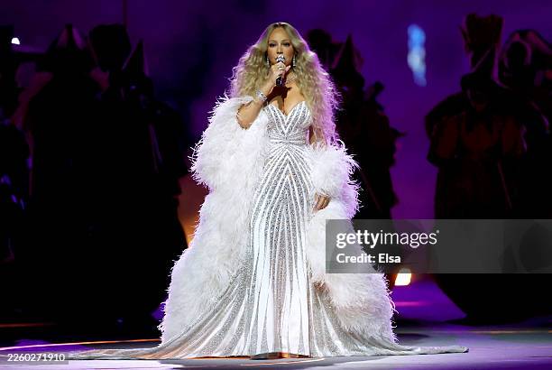 Mariah Carey performs during the opening ceremony of the Milano Cortina 2026 Winter Olympics at San Siro Stadium on February 06, 2026 in Milan, Italy.