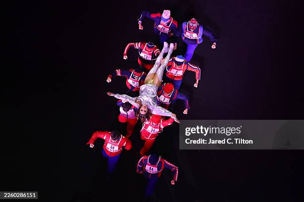 Sabrina Impacciatore performs a musical during the opening ceremony of the Milano Cortina 2026 Winter Olympics at San Siro Stadium on February 06,...
