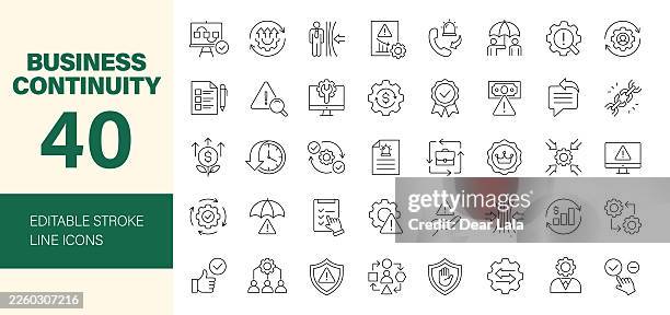 ilustrações de stock, clip art, desenhos animados e ícones de business continuity icon set. editable line icons. vector illustration. - impacto