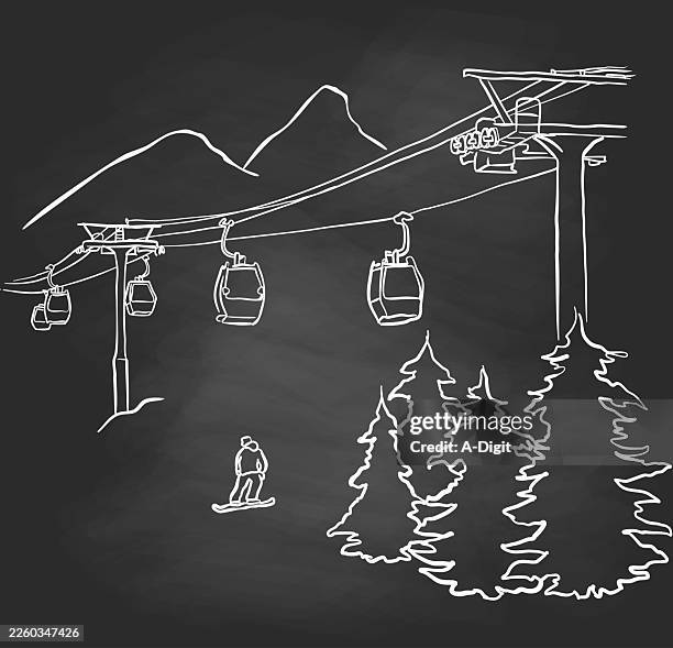 ski hill & gondola blackboard - snowboarding stock illustrations