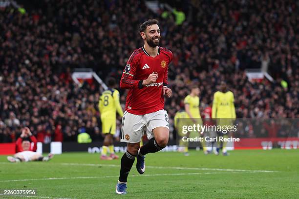 Bruno Fernandes of Manchester United celebrates scoring his team's second goal during the Premier League match between Manchester United and...