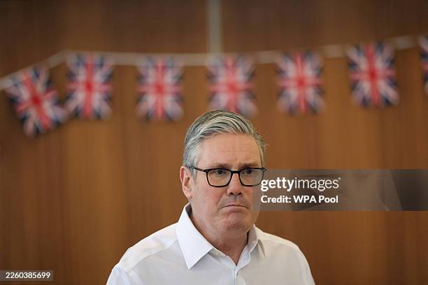 British Prime Minister Keir Starmer visits a community centre, as part of his cost of living tour on February 10, 2026 in Moors Walk, Welwyn Garden...