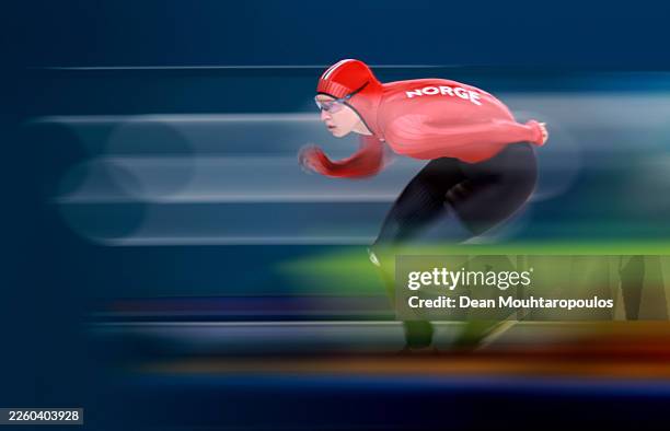 Ragne Wiklund of Team Norway competes during the Speed Skating Women's 3000m on day one of the Milano Cortina 2026 Winter Olympic games at Milano...