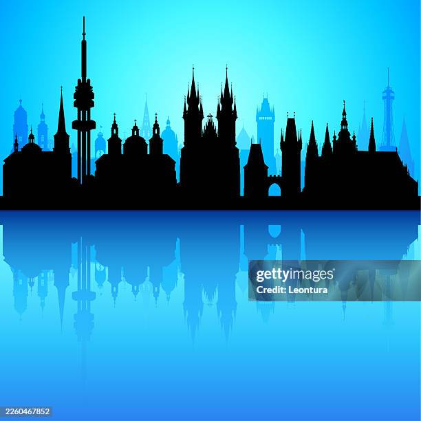 prague skyline silhouette - staromestske namesti stock illustrations
