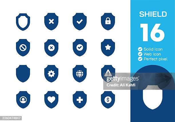 shield glyph solid icons collection. vector illustration. icon for website design, logo, app, template, ui, infographic etc - strong password stock illustrations