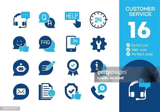 kundenservice-glyphen-solid-icons-sammlung. vektorillustration. symbol für webdesign, logo, app, vorlage, benutzeroberfläche, infografik usw - feedback kommunikation stock-grafiken, -clipart, -cartoons und -symbole