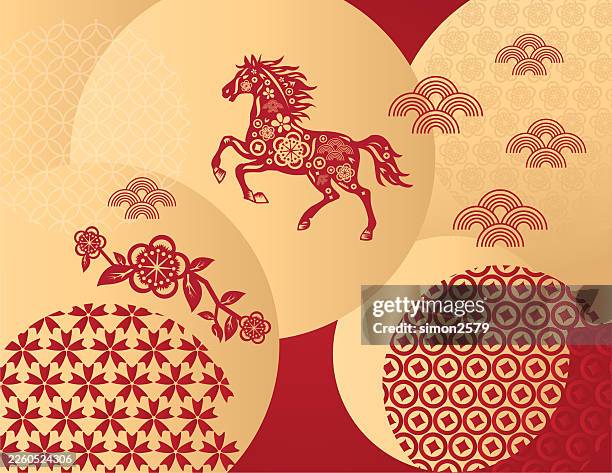 traditional paper-cut style chinese new year 2026 year of the horse vector design featuring chinese zodiac characters for greeting cards, flyers, banners, and promotional materials - lunar new year 2026 horse stock illustrations