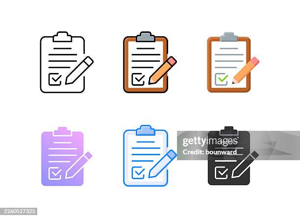 clipboard with pencil icon. 6 different styles. editable stroke. vector illustration. - school registration stock illustrations