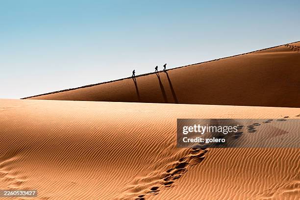 tiny people climing up big daddy dune in sossusvlei desert area - sossusvlei stock pictures, royalty-free photos & images