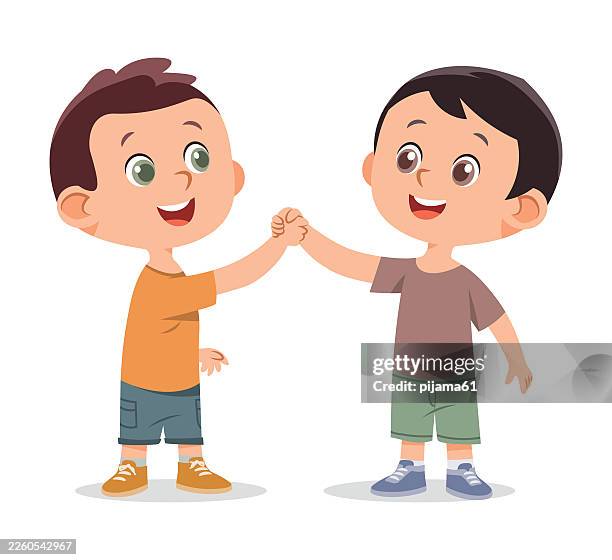 happy kid hand shake with friend. - kid high five stock illustrations