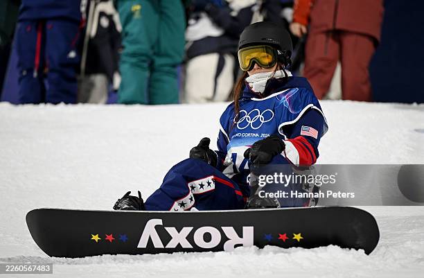 Chloe Kim of Team United States of America participates in Snowboard Halfpipe Training on day two of the Milano Cortina 2026 Winter Olympic games at...
