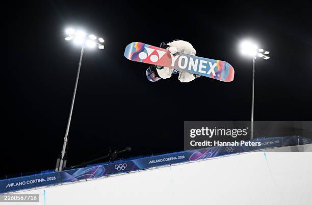 Sara Shimizu of Team Japan participates in Snowboard Halfpipe Training on day two of the Milano Cortina 2026 Winter Olympic games at Livigno Snow...