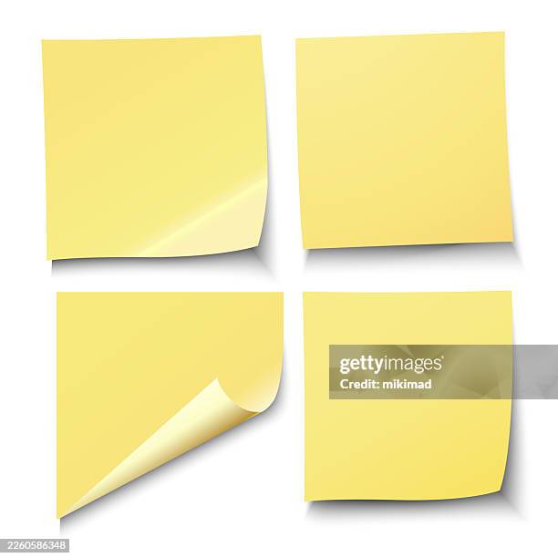set of yellow sticky notes with realistic shadows. vector eps 10. - objectification stock illustrations