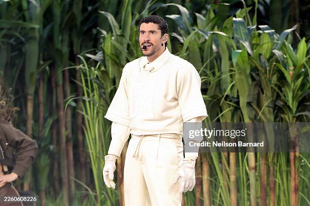 Bad Bunny performs onstage during the Apple Music Super Bowl LX Halftime Show at Levi's Stadium on February 08, 2026 in Santa Clara, California.