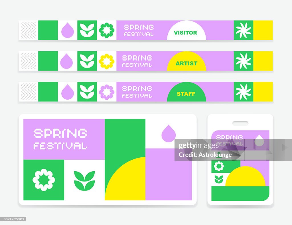 Vector Spring Festival Event Wristband, ProoF Pass ID, Ticket and Banner Templates