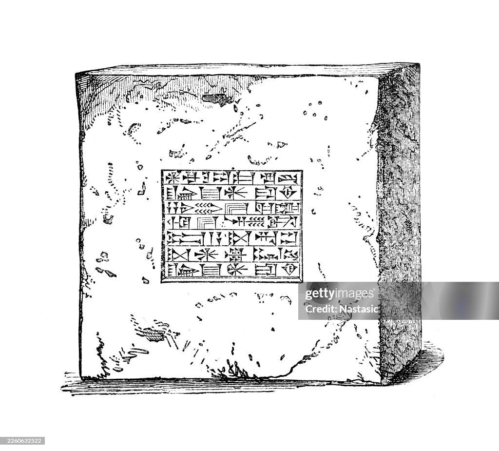 Brick of King Nebuchadnezzar in Old Babylonian Cuneiform ,stamped mud-brick from Ancient Babylon (modern-day Iraq), dating to the reign of Nebuchadnezzar II (approx. 605–562 BC)