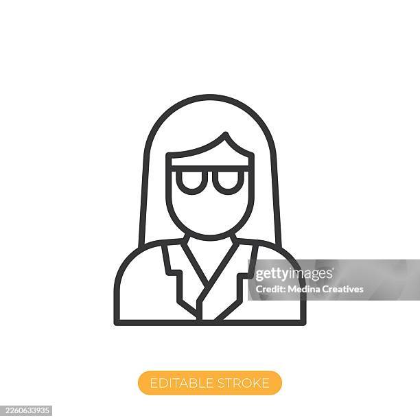 female teacher icon. editable stroke thin line icon - learning computer skills stock illustrations
