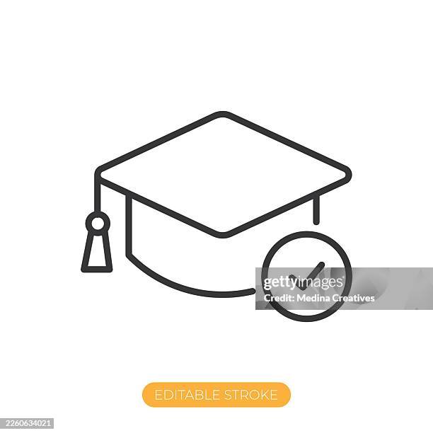 graduation success icon. editable stroke thin line icon - learning computer skills stock illustrations