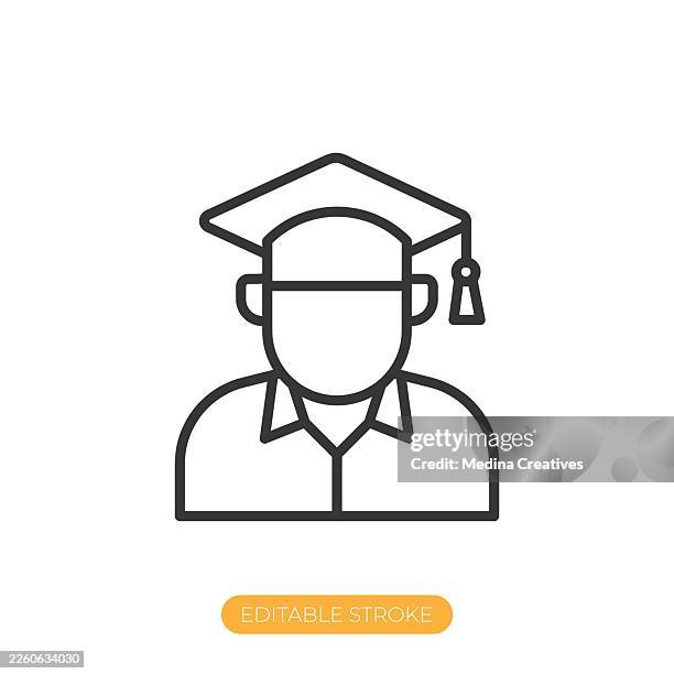 male student icon. editable stroke thin line icon - student thinking on computer stock illustrations