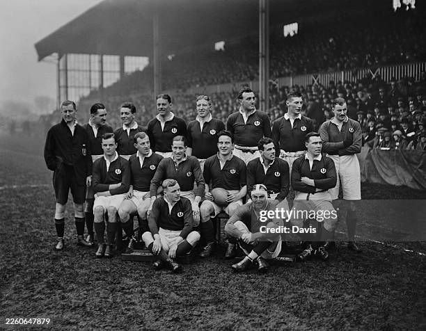 The Scotland national rugby union team prior to a Five Nations Championship match at St Helen's rugby ground in Swansea, Wales, February 2nd 1929....