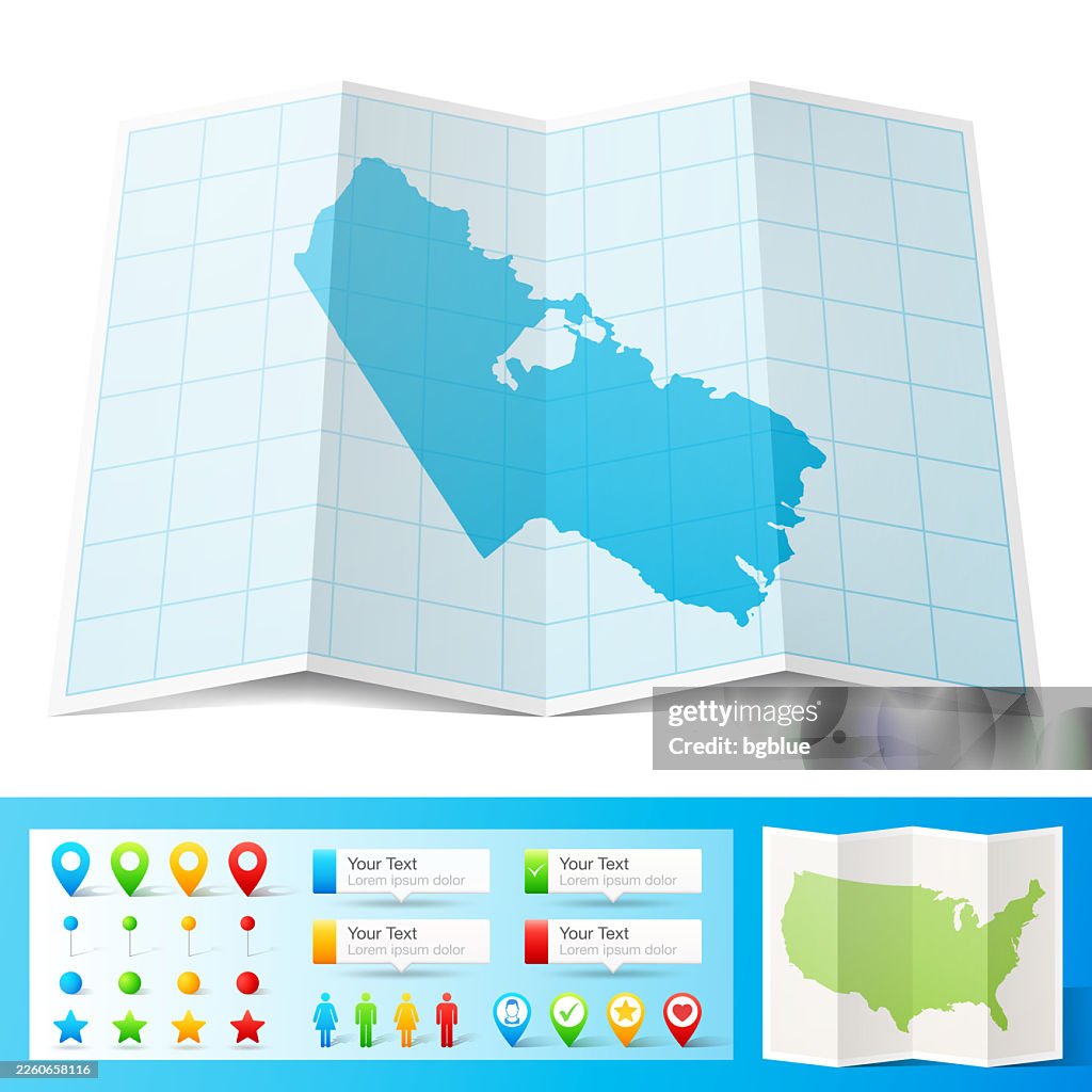 Prince William County, Virginia Map with location pins on white Background