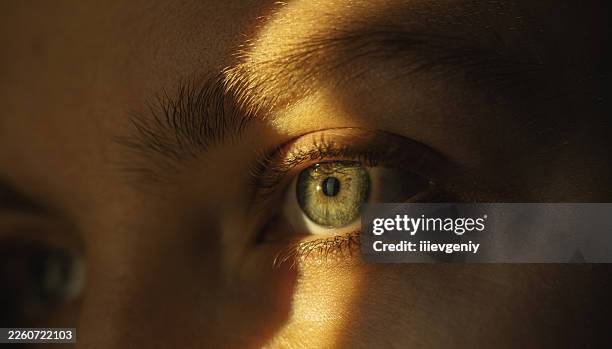 rayo de luz en el ojo - parpadear fotografías e imágenes de stock