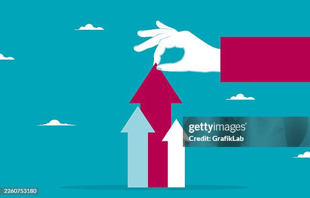 hand pulling up red growth arrow on chart - pulling up sleeve stock illustrations