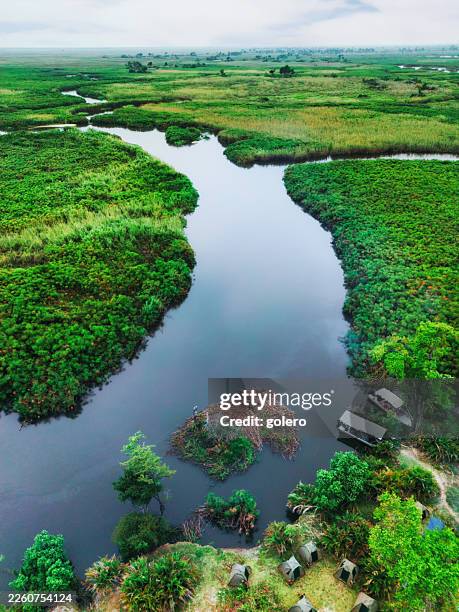 bush camp in okavango delta at sunset - camping botswana stock pictures, royalty-free photos & images
