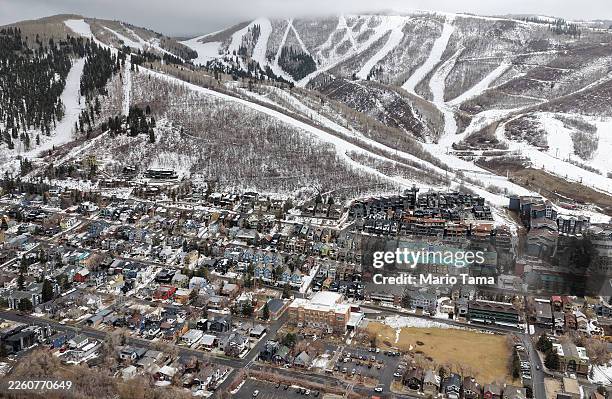 PARK CITY, UTAH In an aerial view, light snow falls as a significant weather pattern shift begins to deliver snow to Utah's mountains in the region...